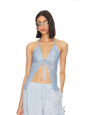 Lovers and Friends Arian Halter Tie Top in Periwinkle Blue Small